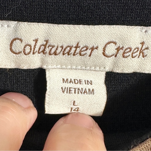 Coldwater Creek sz L/14 tunic, black w/brown trim, 3/4 sleeves, fall, autumn - Picture 5 of 10